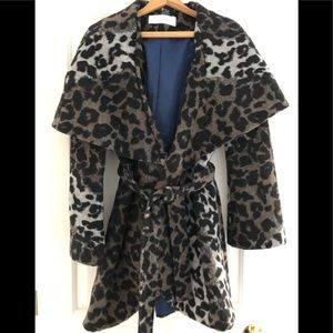 Tahari Wrap Leopard Print Coat